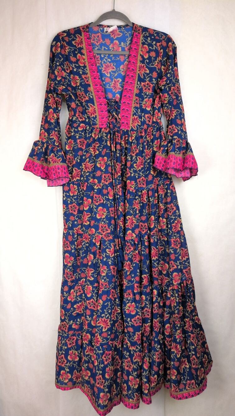Boemo floral lace up tiered bell sleeve maxi dress Size Large Boho Cottagecore